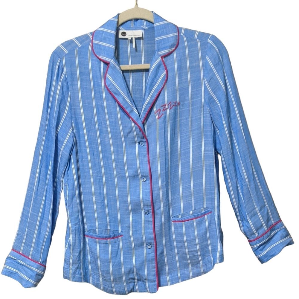 Anthropologie Floreat Loved sweetly Stripe embroidered men's style Pajama top XS